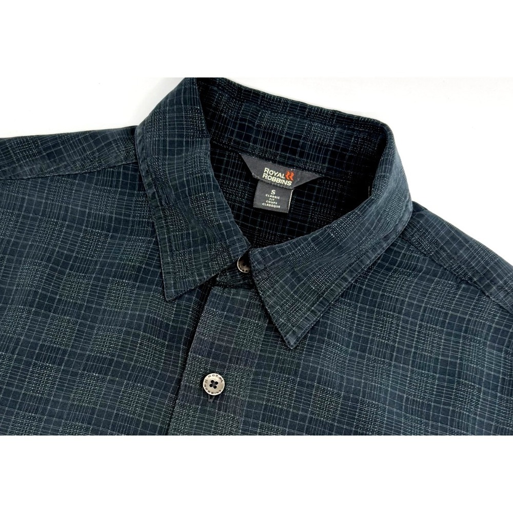 Royal Robbins Men's S Gray Plaid Short Sleeve Button Up Hiking Shirt